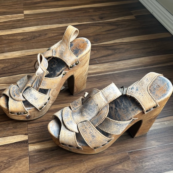 Bed Stu Melissa Distressed leather wood platform sandal 7 - Picture 4 of 5